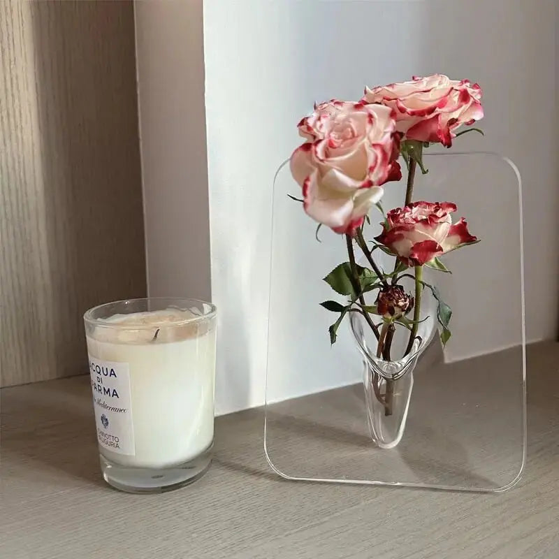 Sikunuo | Clear Acrylic Picture Frame Vase – Elegant Home Décor for Single Stems