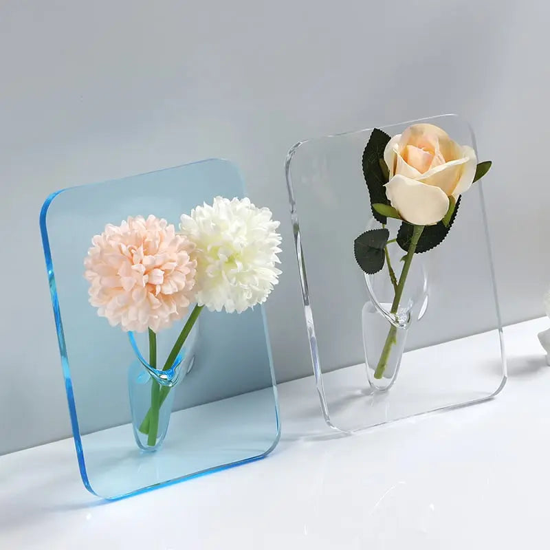Sikunuo | Clear Acrylic Picture Frame Vase – Elegant Home Décor for Single Stems