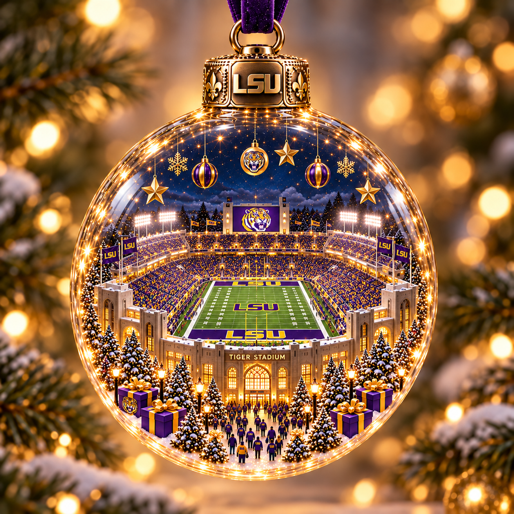 Game Day Glow – Light-Up Football Stadium Christmas Ornament