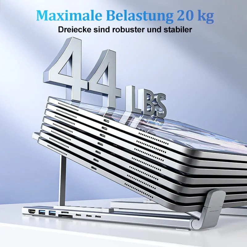 Sikunuo | Foldable laptop stand with 8-in-1 hub – For tech enthusiasts & fast charging fans