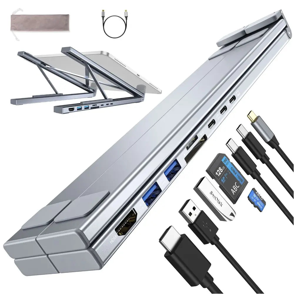 Sikunuo | Foldable laptop stand with 8-in-1 hub – For tech enthusiasts & fast charging fans