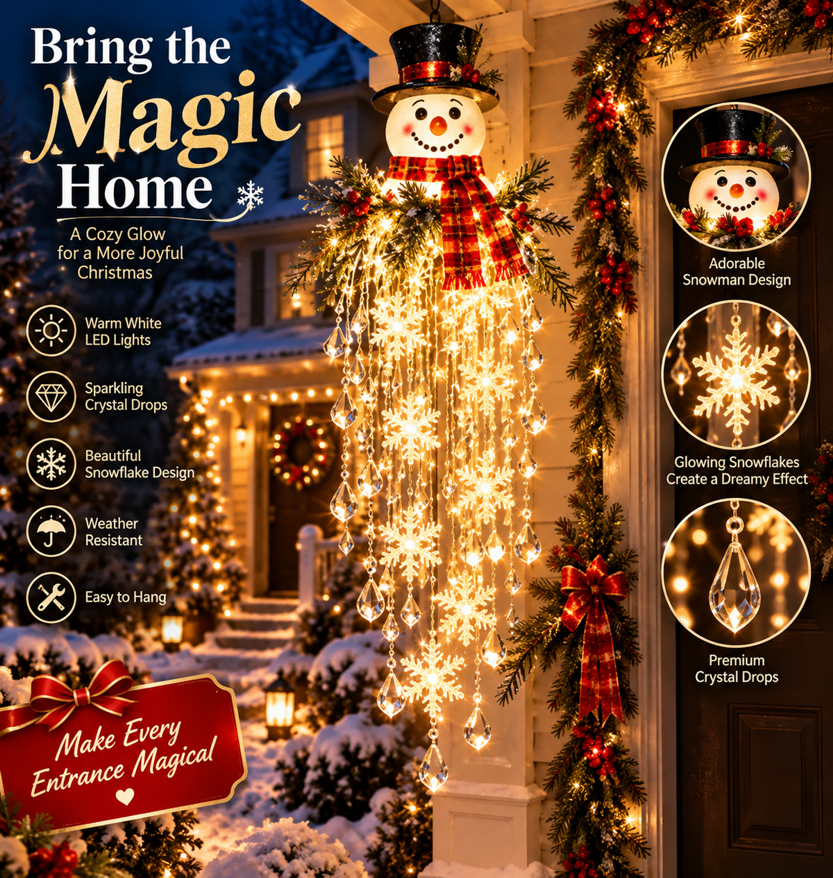 ✨Crystal Cascade Christmas Hanging Light – Snowflake & Crystal Porch Décor ❄️✨