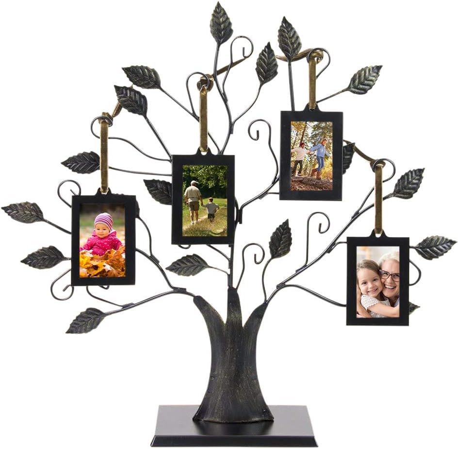 Antique Bronze Family Tree Ornament - 4-Frame Hanging Photo Display