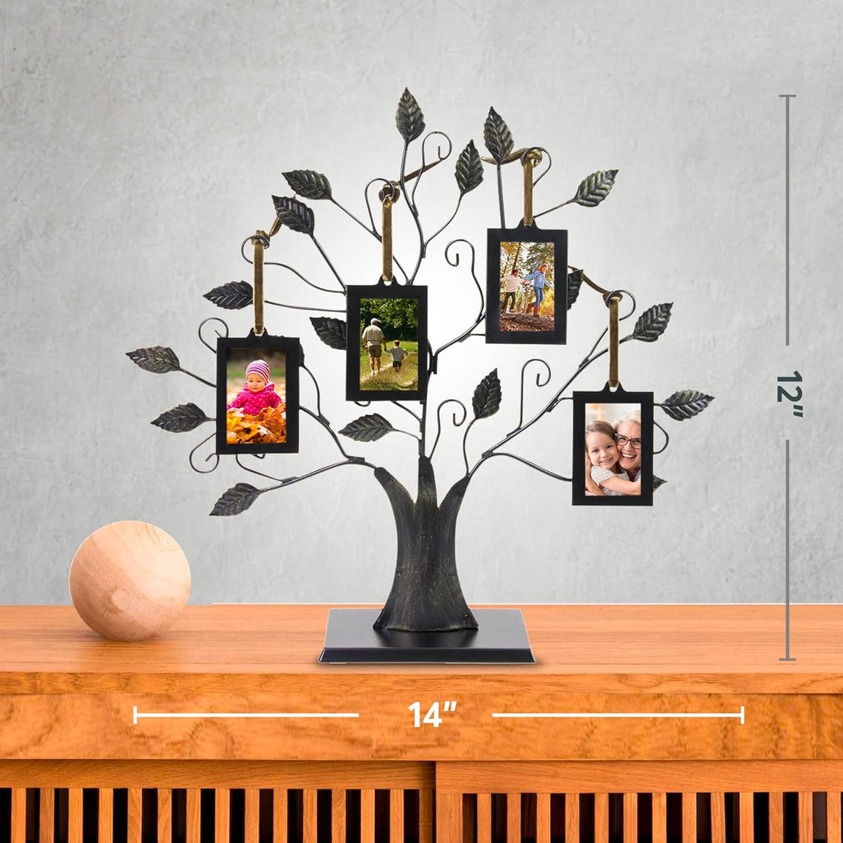 Antique Bronze Family Tree Ornament - 4-Frame Hanging Photo Display