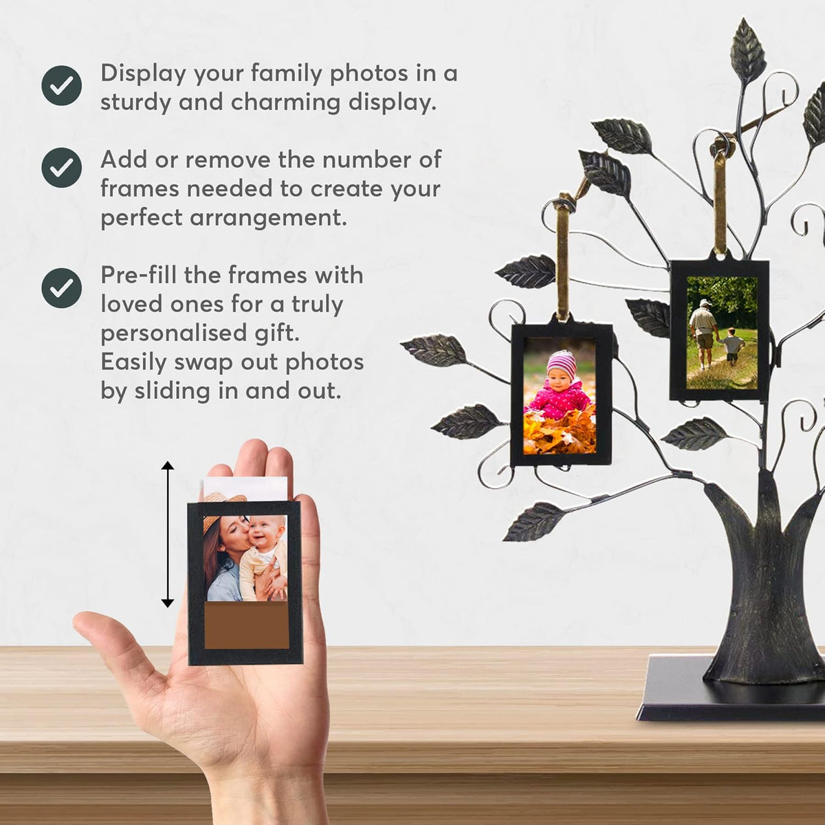 Antique Bronze Family Tree Ornament - 4-Frame Hanging Photo Display