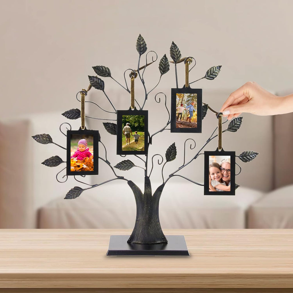 Antique Bronze Family Tree Ornament - 4-Frame Hanging Photo Display