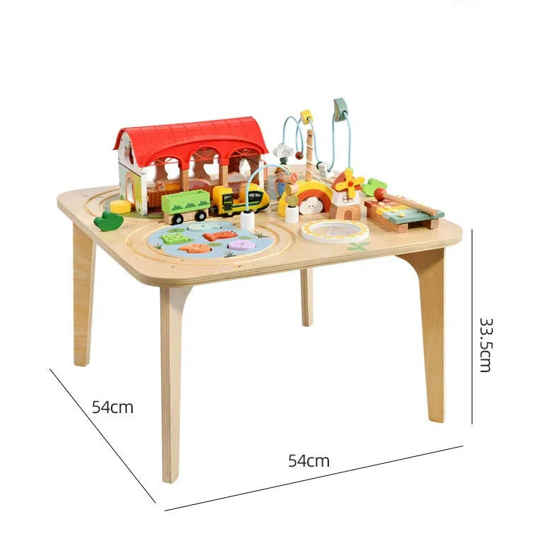 Montessori Wooden Busy Table – Activity Play Table with Fishing, Xylophone & Train Track