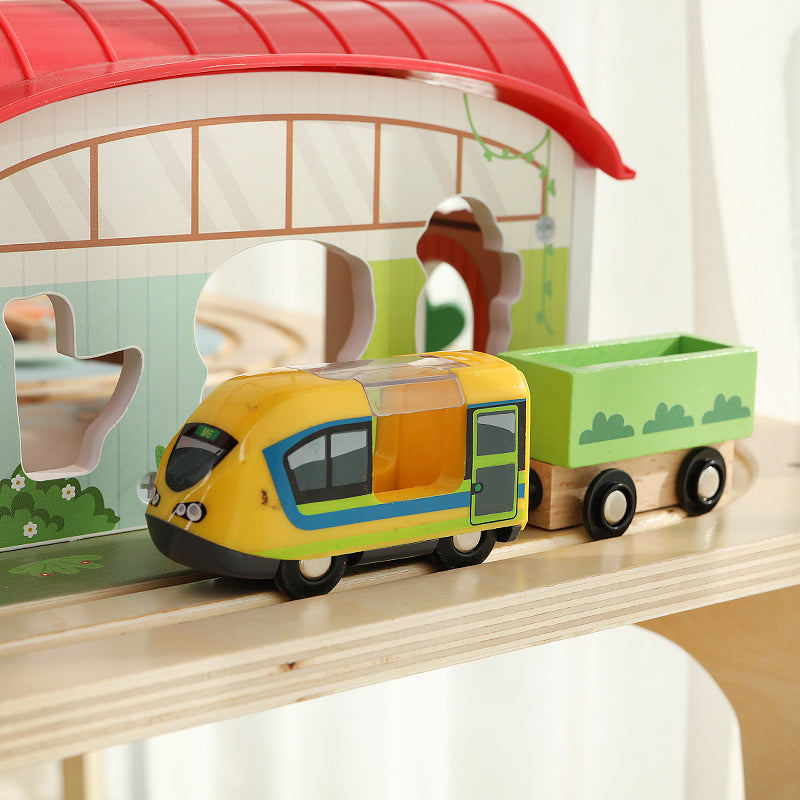 Montessori Wooden Busy Table – Activity Play Table with Fishing, Xylophone & Train Track