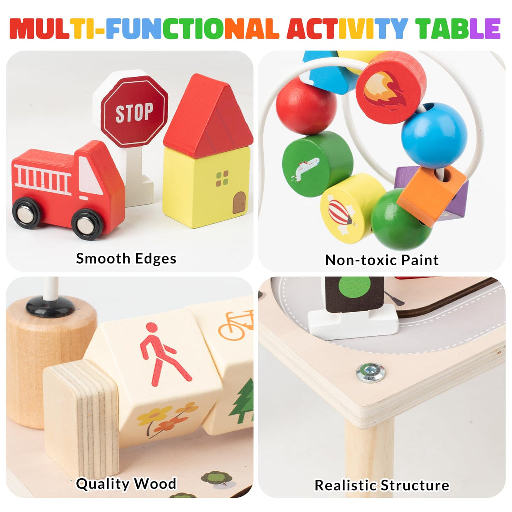 Montessori Wooden Busy Table – 7-in-1 Activity Play Table for Kids