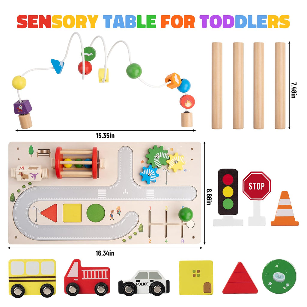 Montessori Wooden Busy Table – 7-in-1 Activity Play Table for Kids