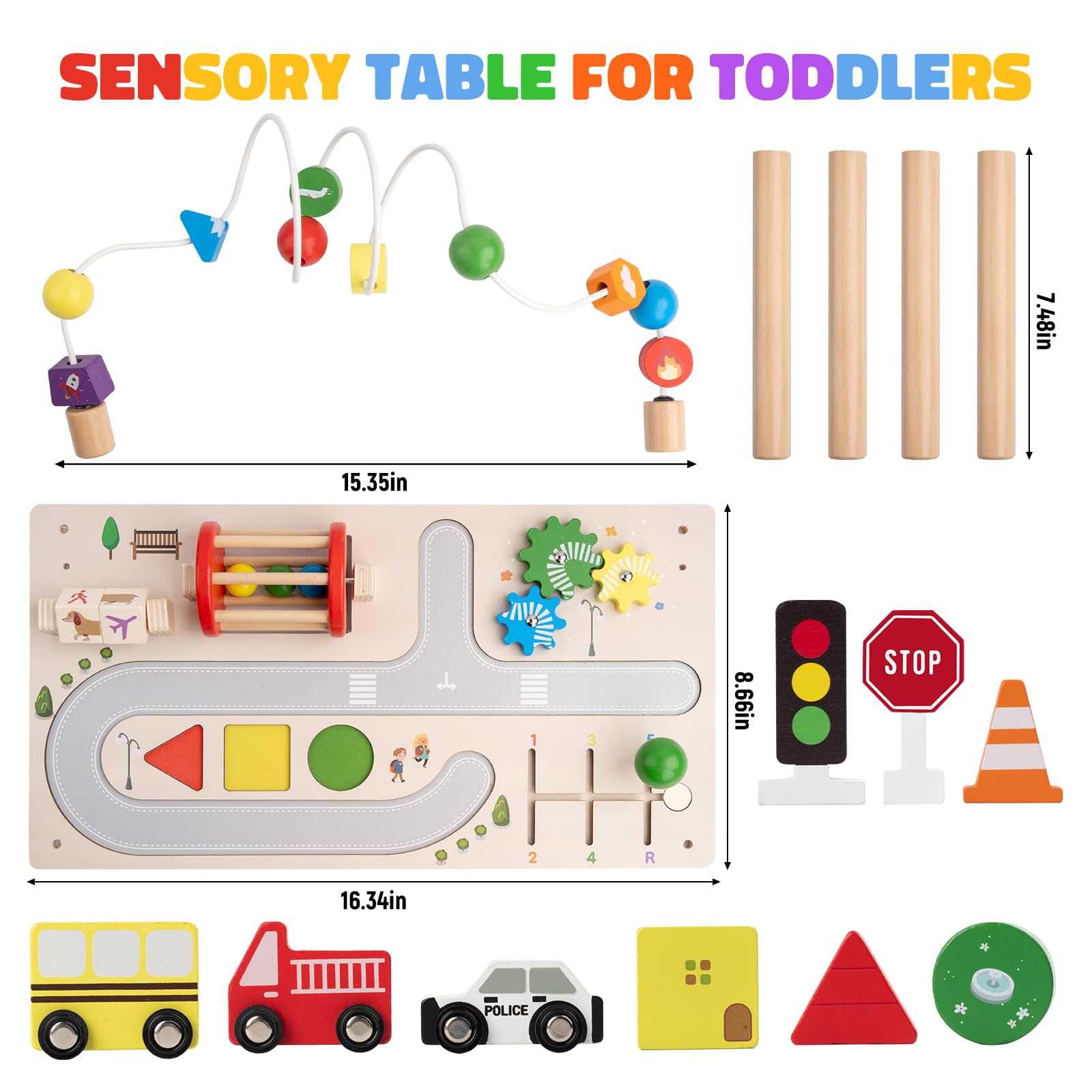 Montessori Wooden Busy Table – 7-in-1 Activity Play Table for Kids