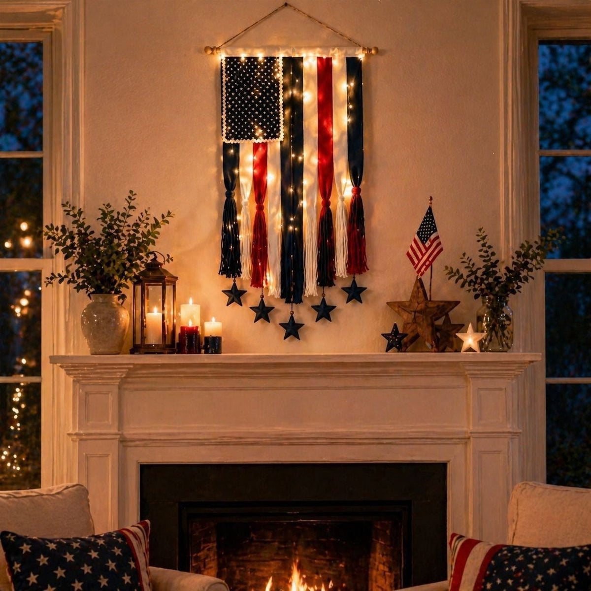 4 x 2.3 Ft Lighted Rag American Flag Banner - 🎆 USA 250th Celebration