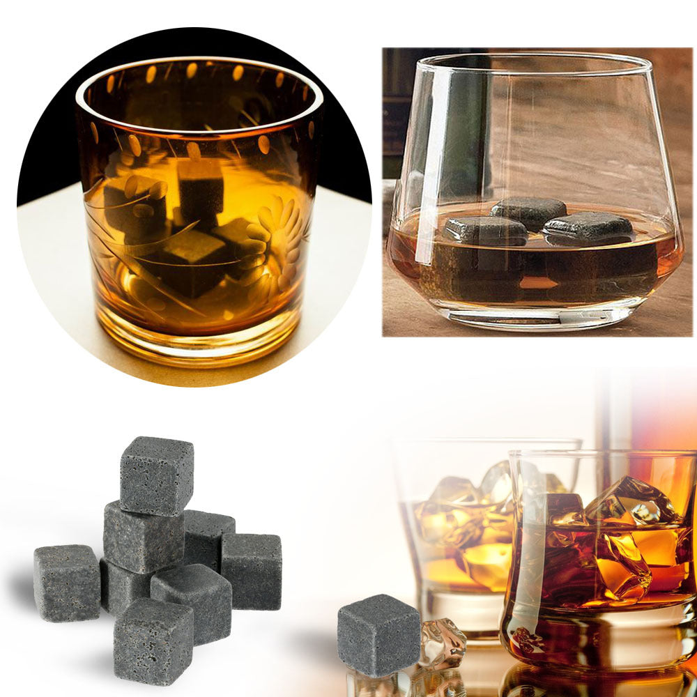 Reusable Whiskey Chilling Stone Cubes with Velvet Drawstring Pouch Sikunuo