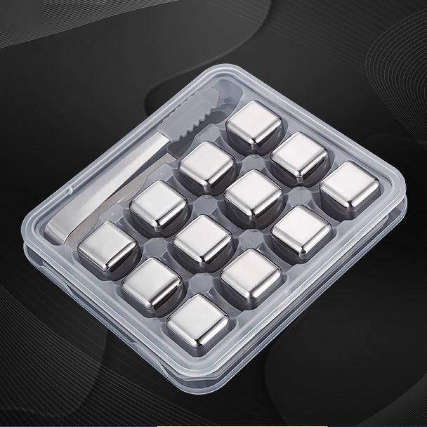 Premium Stainless Steel Whiskey Chilling Cubes Multi-piece Set with Silicone Storage Tray and Tongs Sikunuo