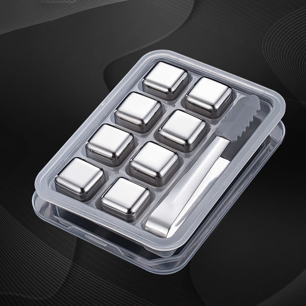 Premium Stainless Steel Whiskey Chilling Cubes Multi-piece Set with Silicone Storage Tray and Tongs Sikunuo