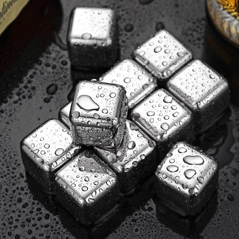 Premium Stainless Steel Whiskey Chilling Cubes Multi-piece Set with Silicone Storage Tray and Tongs Sikunuo