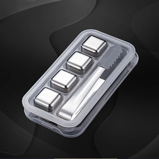 Premium Stainless Steel Whiskey Chilling Cubes Multi-piece Set with Silicone Storage Tray and Tongs Sikunuo