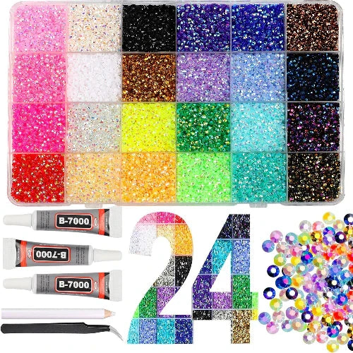 ✨ DIY Nail Flatback Rhinestones Kit | 40.000+ AB Crystal Gems with Adhesive & Pickup Tool for Salon-Quality Nail Art-8YF7