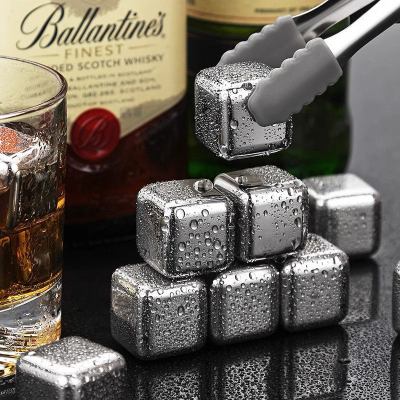 Premium Stainless Steel Whiskey Chilling Cubes Multi-piece Set with Silicone Storage Tray and Tongs Sikunuo