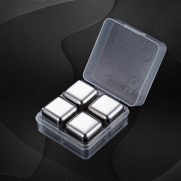 Premium Stainless Steel Whiskey Chilling Cubes Multi-piece Set with Silicone Storage Tray and Tongs Sikunuo