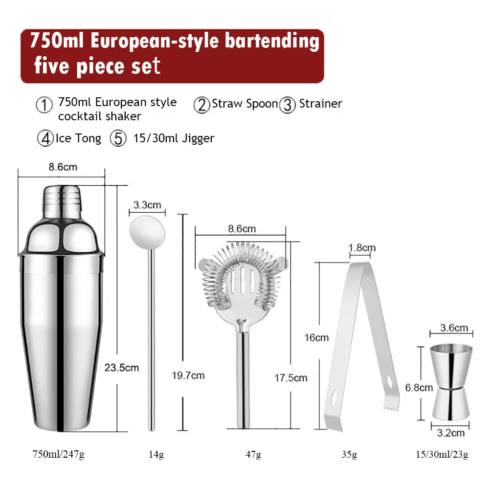 Sikunuo | 550 ml/750 ml Stainless Steel Cocktail Shaker Mixer Drink Bartender Set Bar Set Tools With Wine Rack Stand Tool for Birthday Gift