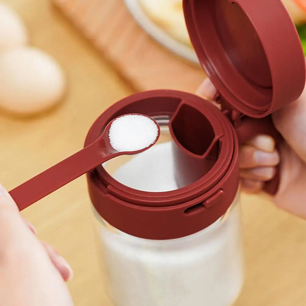 Sikunuo | Transparent Glass Lockable Airtight  Seasoning Jar with Spoon