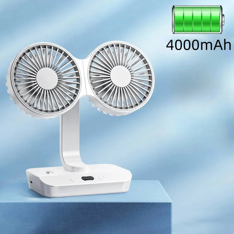 Sikunuo | Adjustable Double-Head Portable Table Fan Night Lamp