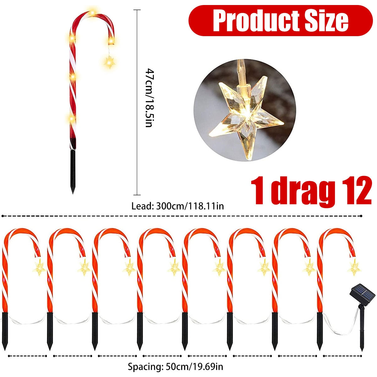 Sikunuo | Candy Cane Lane LED Solar Lamp
