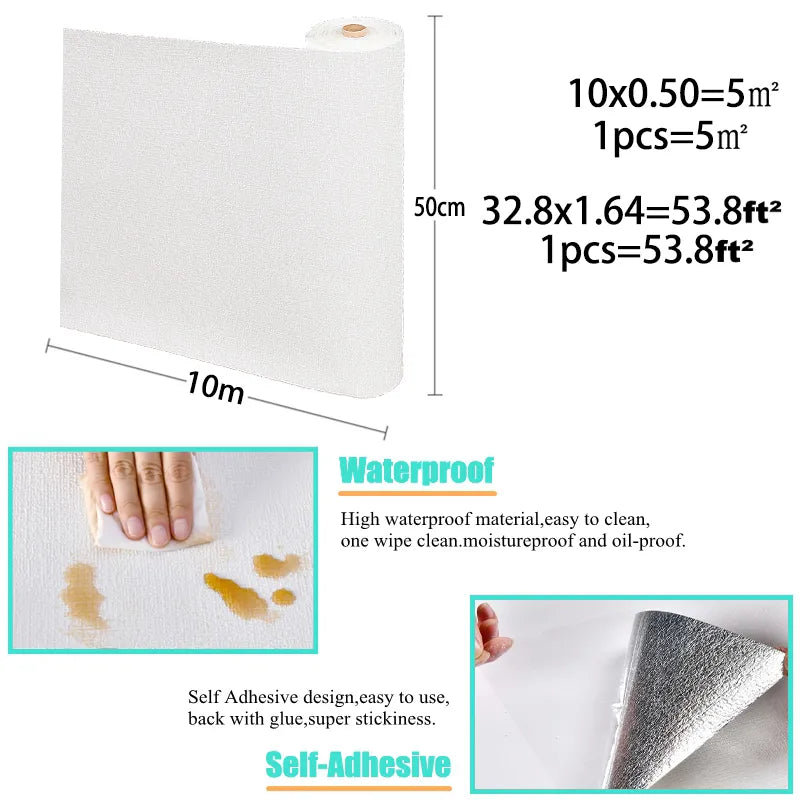 Sikunuo | 3D Linen Self-Adhesive Waterproof Wall Sticker