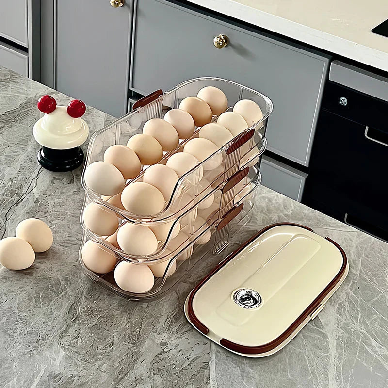 Sikunuo | Fridge Organizer Automatic Rolling Transparent Egg Storage Box