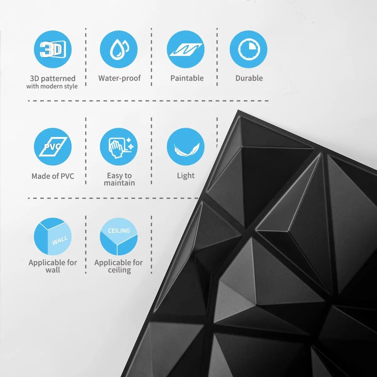 Sikunuo | 3D Diamond Design Decorative Matt Wall Panel Stickers