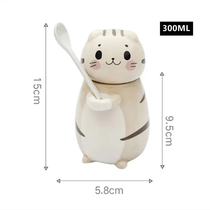 Sikunuo | Lucky Cat Ceramic Coffee Mug with Spoon
