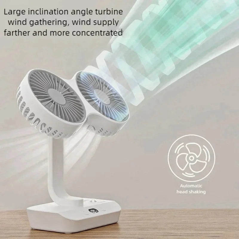 Sikunuo | Adjustable Double-Head Portable Table Fan Night Lamp