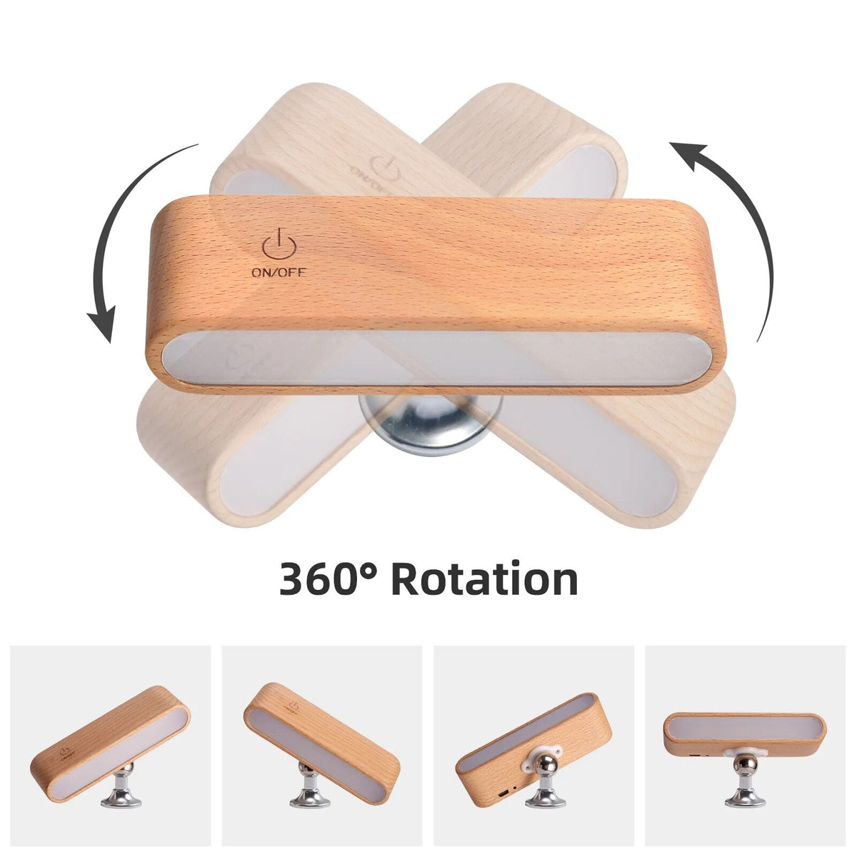 Sikunuo | Rotatable Magnetic Wooden Rechargeable LED Night Lamp