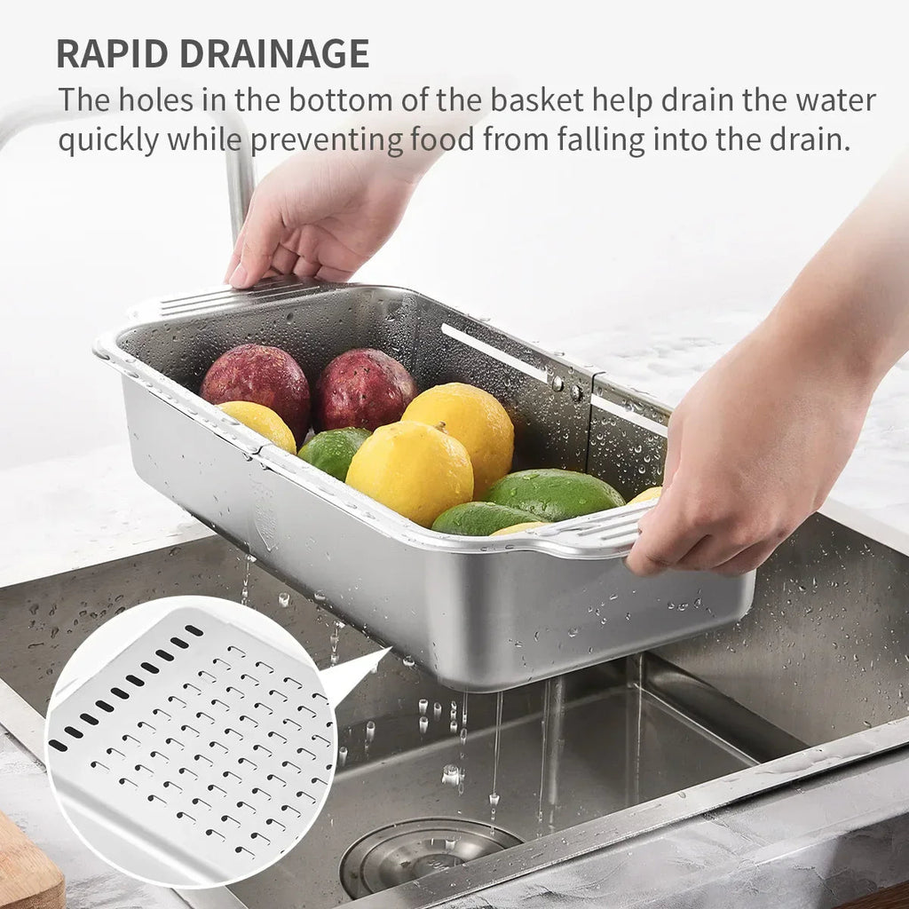 Sikunuo | Retractable Over Sink Stainless Steel Vegetable Drain Basket