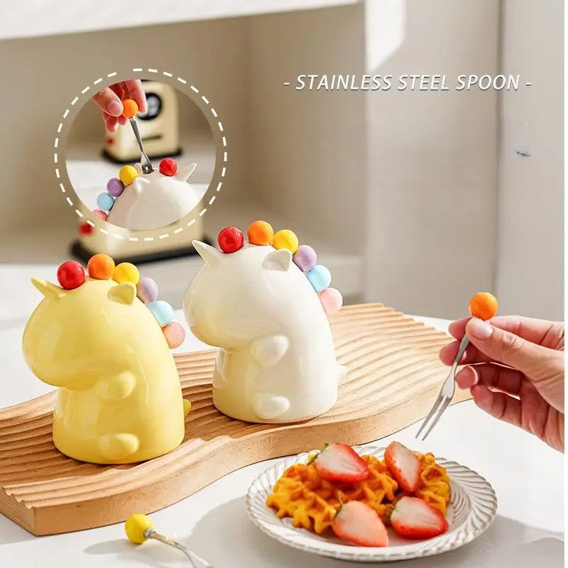 Sikunuo | Ceramic Unicorn Stainless Steel Fruit Fork Set
