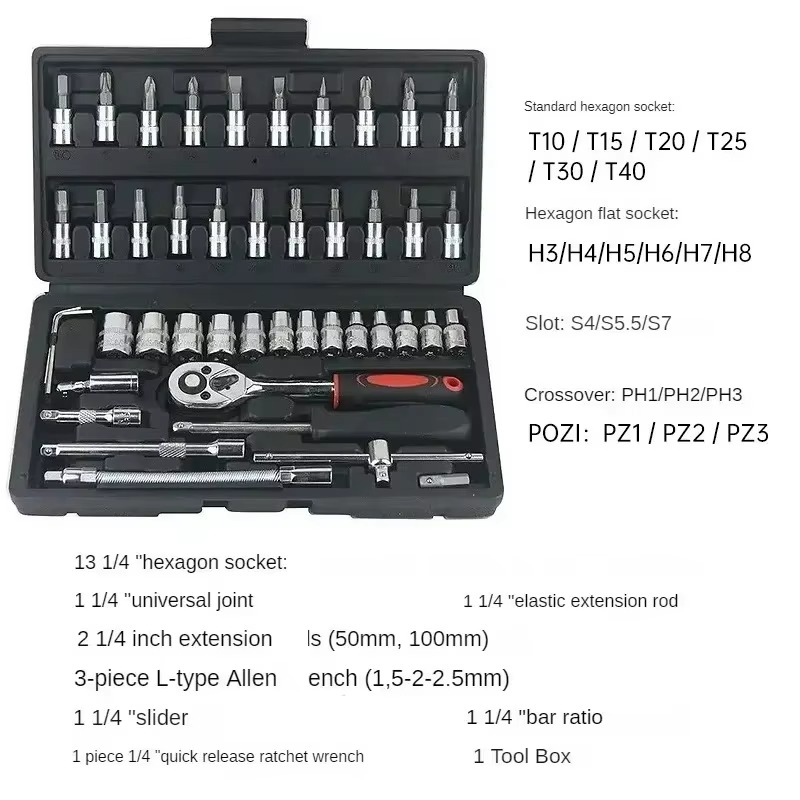 Sikunuo | 46 or 53 Piece Automotive Socket and Torque Wrench Repair Tool Set