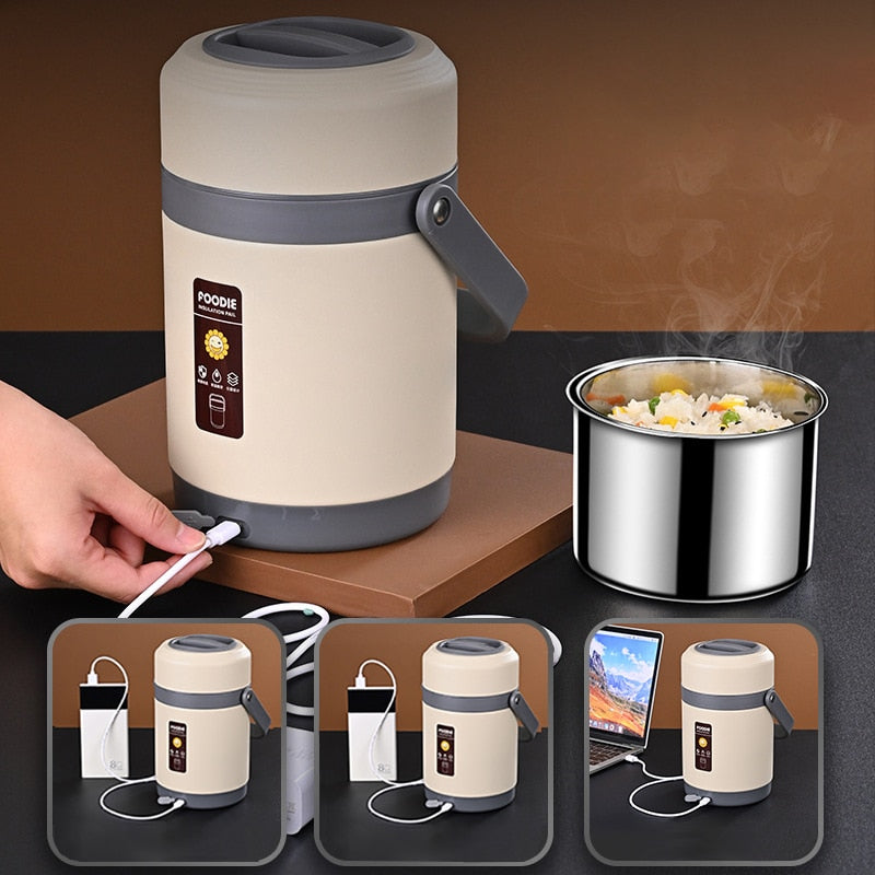 Sikunuo | USB Heated Lunch Box | 304 Stainless Steel, Portable Food Warmer
