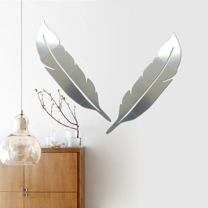 Sikunuo | 3D Feather Art Mirror Wall Sticker