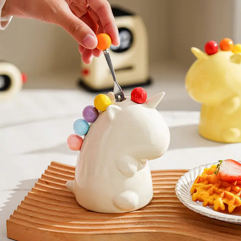 Sikunuo | Ceramic Unicorn Stainless Steel Fruit Fork Set