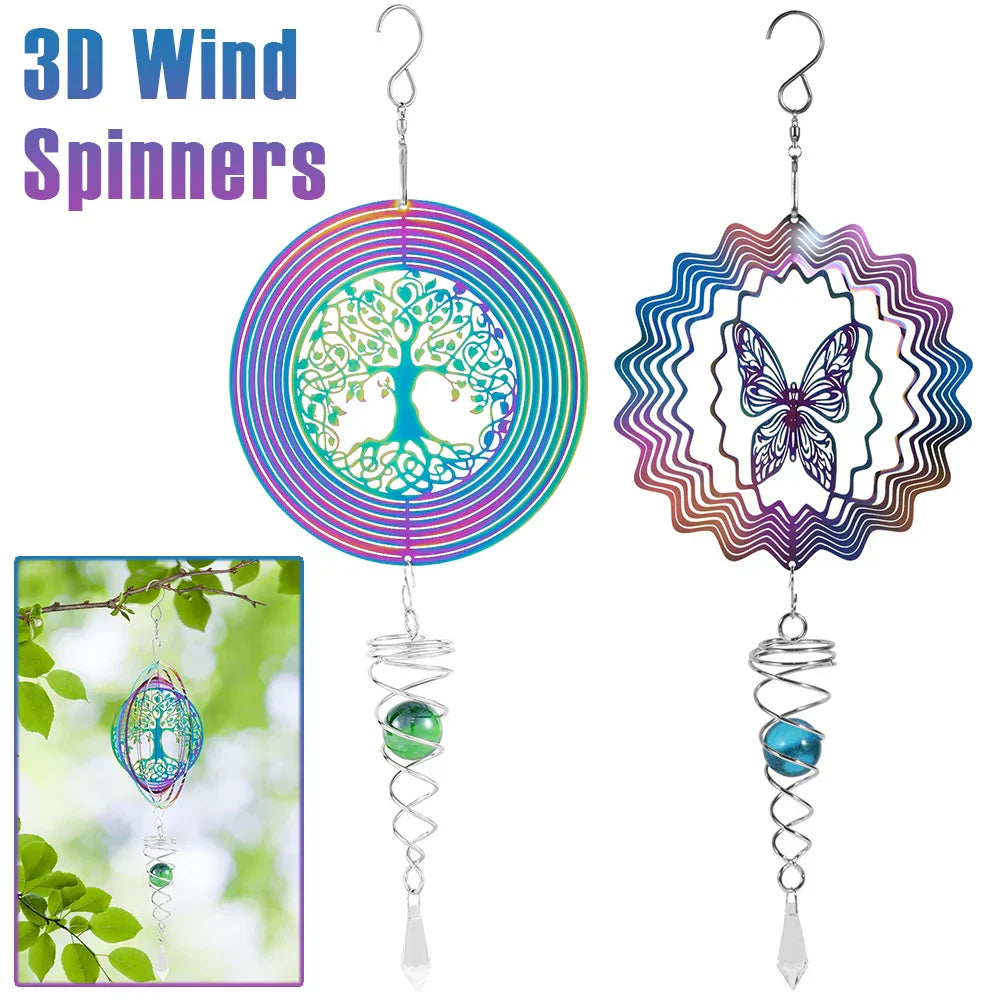 Sikunuo | Stainless Steel Spiral Tail Outdoor 3D Wind Spinners