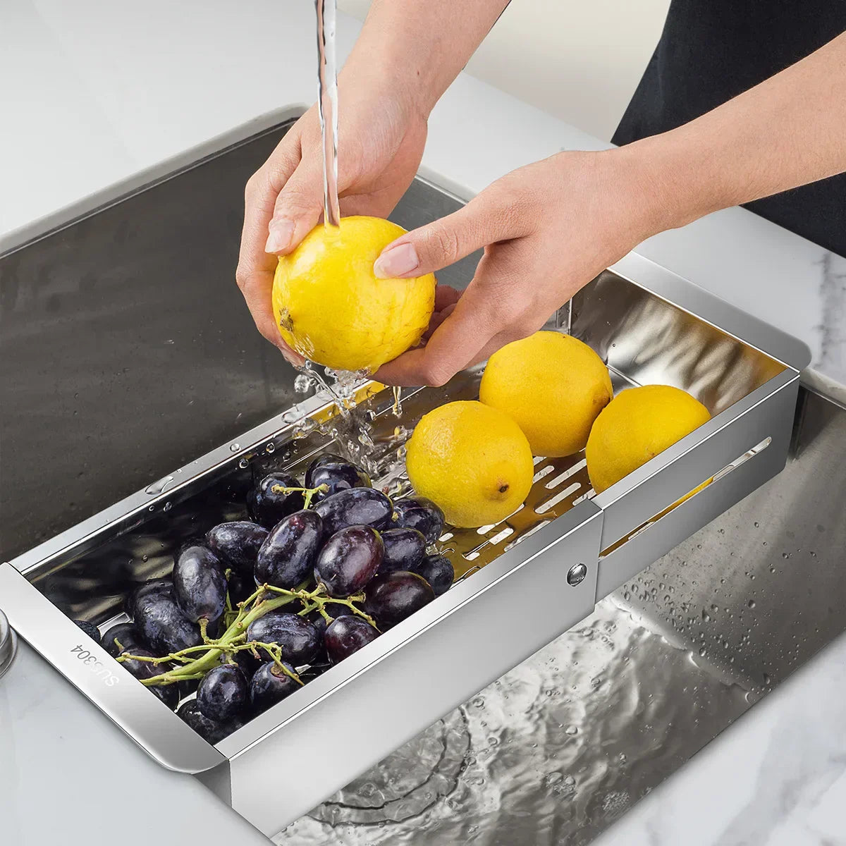 Sikunuo | Retractable Over Sink Stainless Steel Vegetable Drain Basket