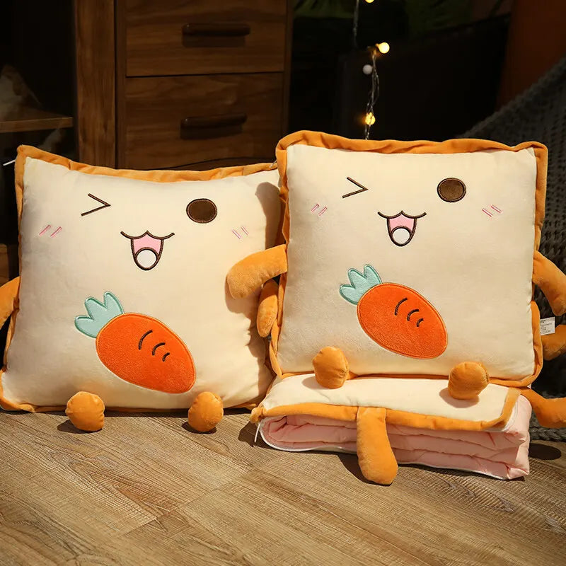Sikunuo | Playful Cartoon Toast Foldable Travel Pillow Blanket