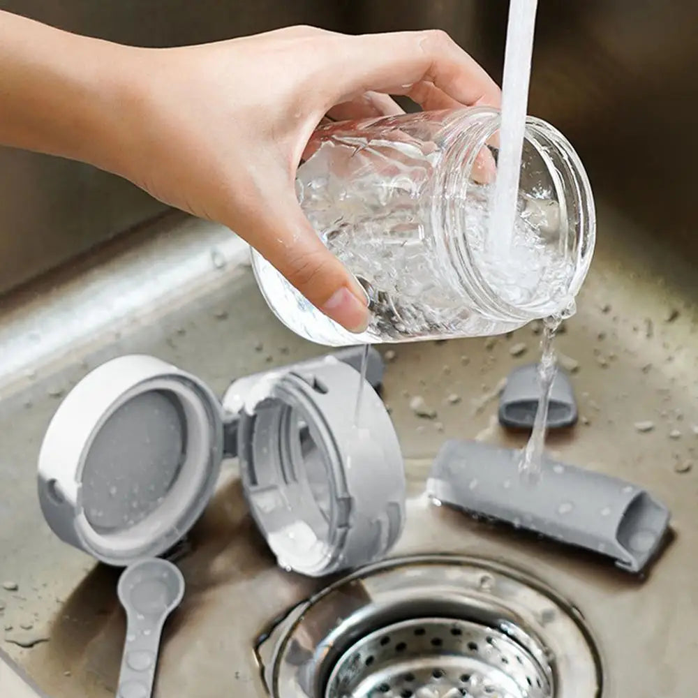 Sikunuo | Transparent Glass Lockable Airtight  Seasoning Jar with Spoon