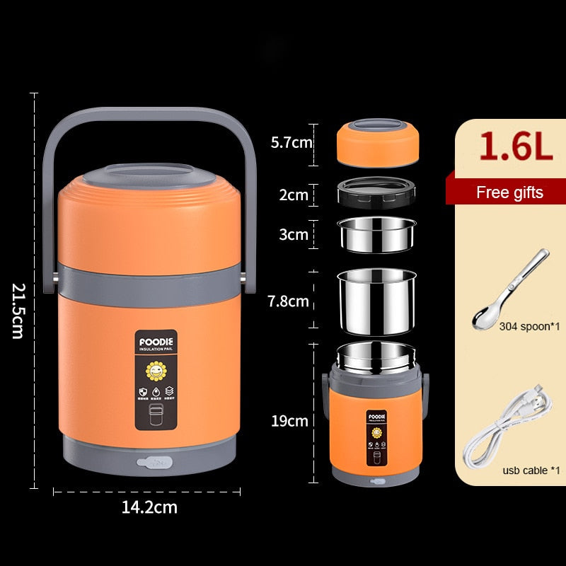 Sikunuo | USB Heated Lunch Box | 304 Stainless Steel, Portable Food Warmer
