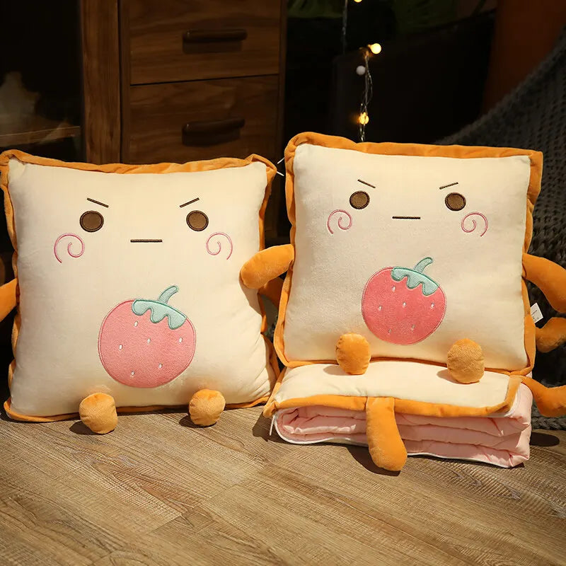 Sikunuo | Playful Cartoon Toast Foldable Travel Pillow Blanket