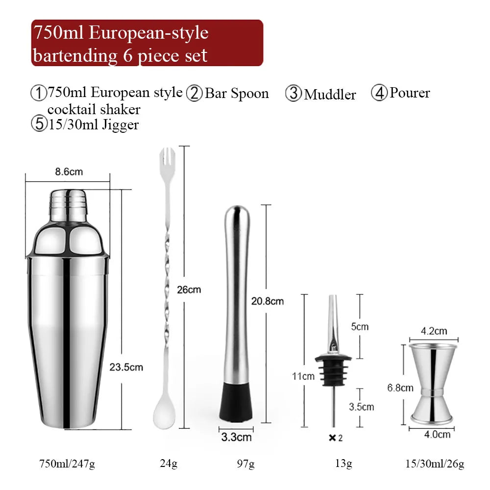 Sikunuo | 550 ml/750 ml Stainless Steel Cocktail Shaker Mixer Drink Bartender Set Bar Set Tools With Wine Rack Stand Tool for Birthday Gift