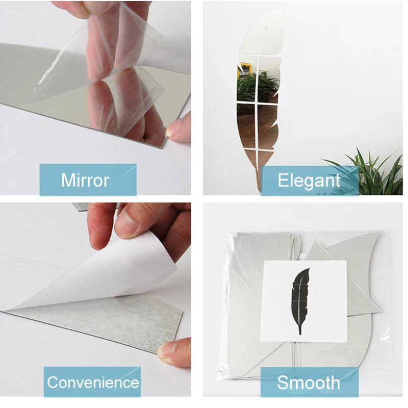 Sikunuo | 3D Feather Art Mirror Wall Sticker