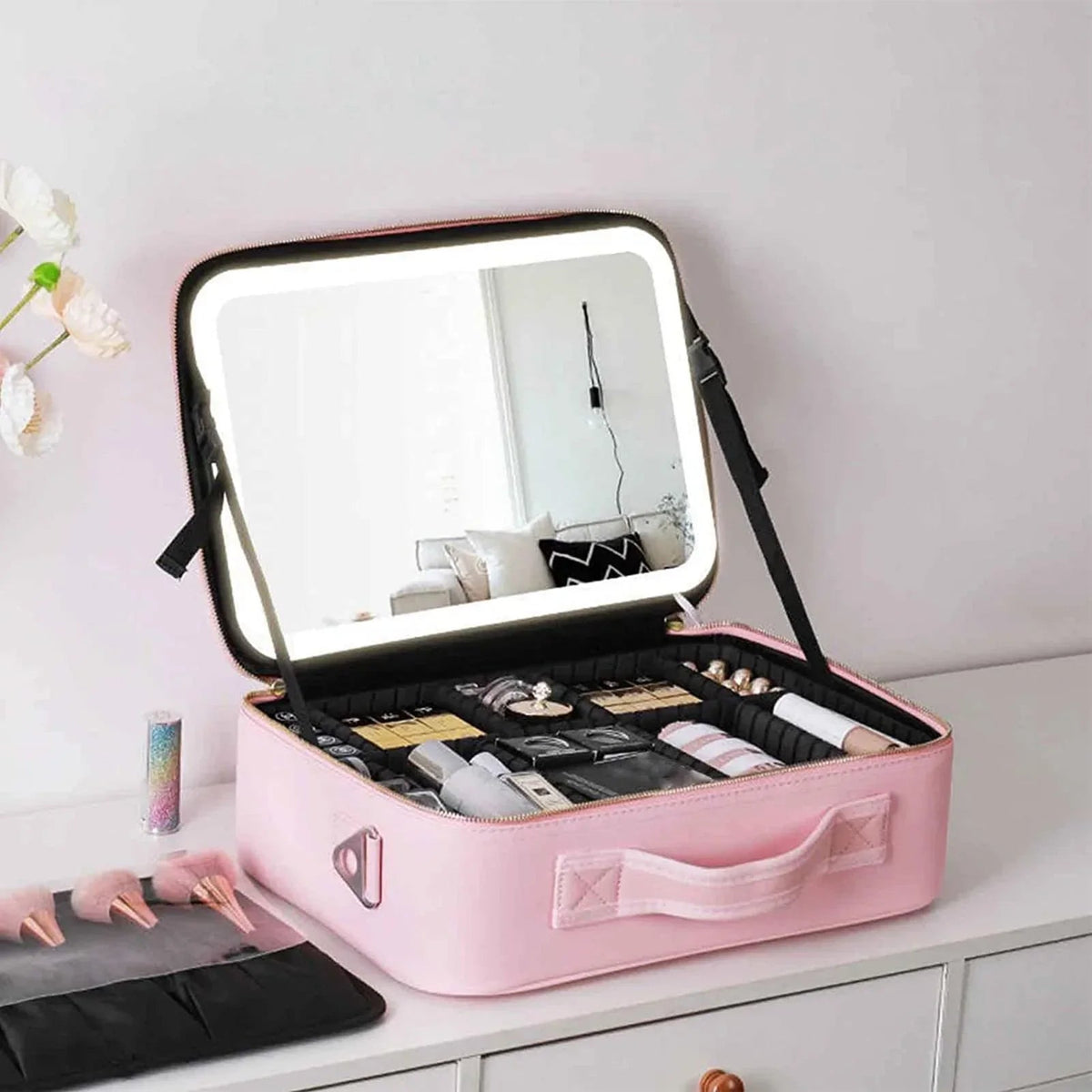 Sikunuo | Travel Cosmetic Case LED Mirror Makeup Bag