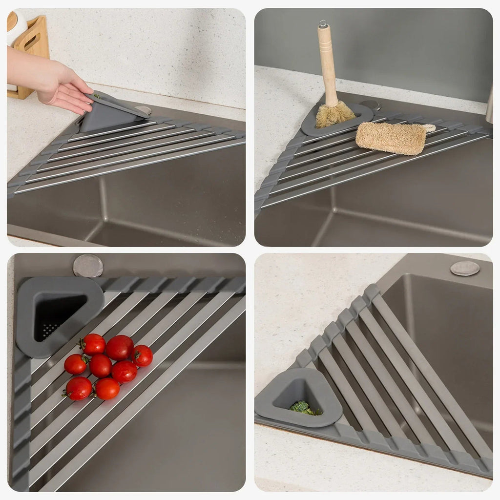 Sikunuo | Sink Mounted Triangle Drainage Rack Kitchen Storage Shelf